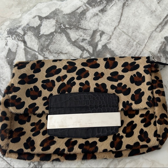 H&M Handbags - Leopard Print Clutch with Black Accent